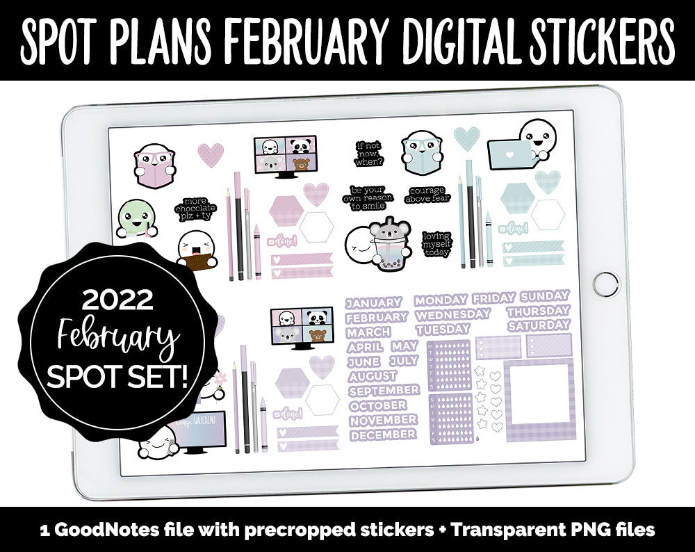 Spot Plans February Digital Stickers | GoodNotes, iPad and Android | Valentine, Self-Love, Adulting, Planning