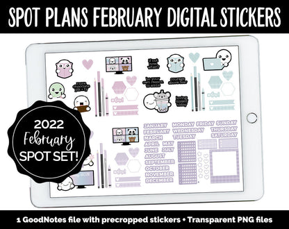 Spot Plans February Digital Stickers | GoodNotes, iPad and Android | Valentine, Self-Love, Adulting, Planning