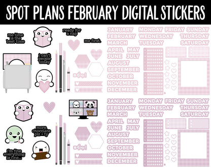 Spot Plans February Digital Stickers | GoodNotes, iPad and Android | Valentine, Self-Love, Adulting, Planning