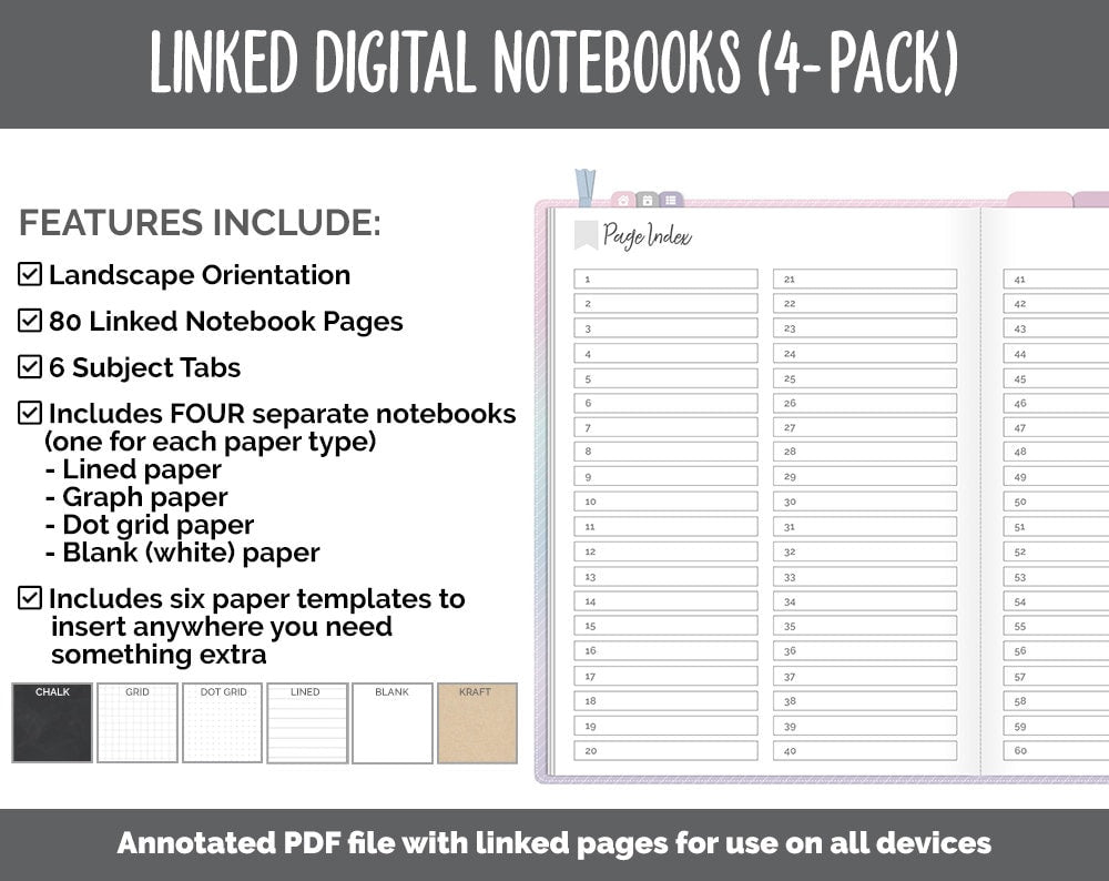 Linked Digital Notebooks 4- Pack | Amore Theme | GoodNotes, iPad & Android