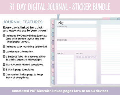31 Day Digital Journal + Sticker Bundle | Amore Theme
