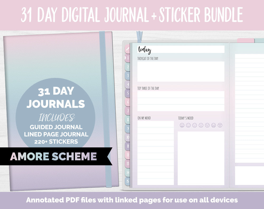 31 Day Digital Journal + Sticker Bundle | Amore Theme