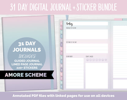 31 Day Digital Journal + Sticker Bundle | Amore Theme