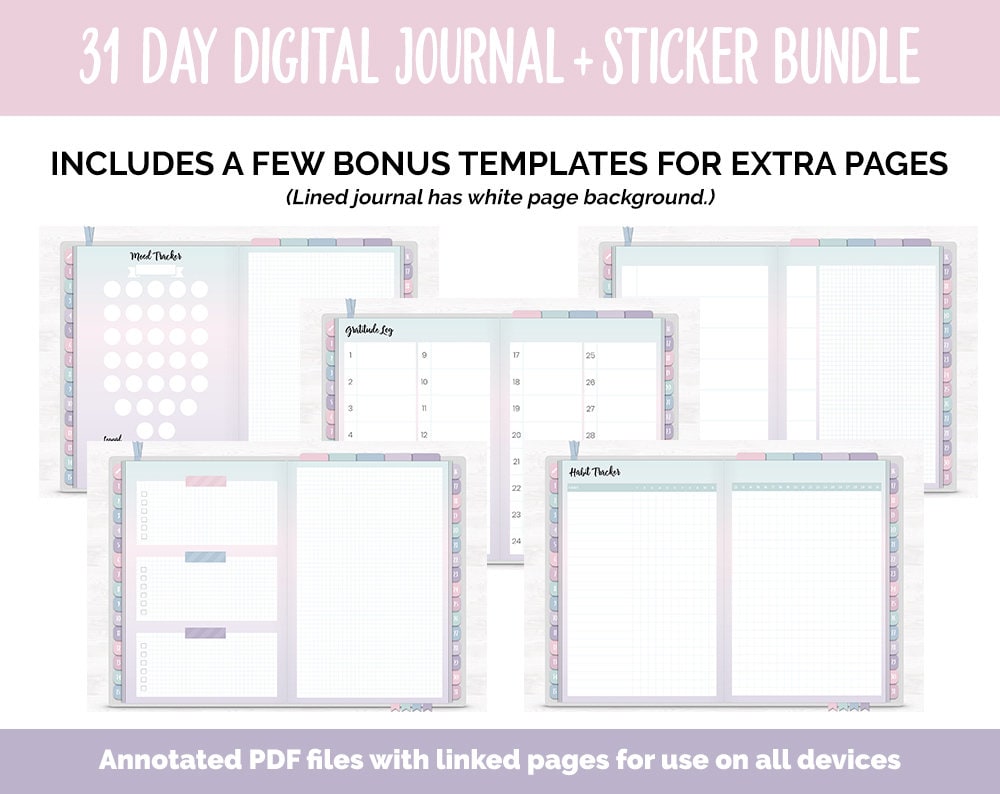 31 Day Digital Journal + Sticker Bundle | Amore Theme