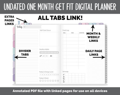 NEW! Undated Get Fit One Month Digital Planner | Amore Theme - Best Health Edition | GoodNotes, iPad & Android | Fitness, Self-Care