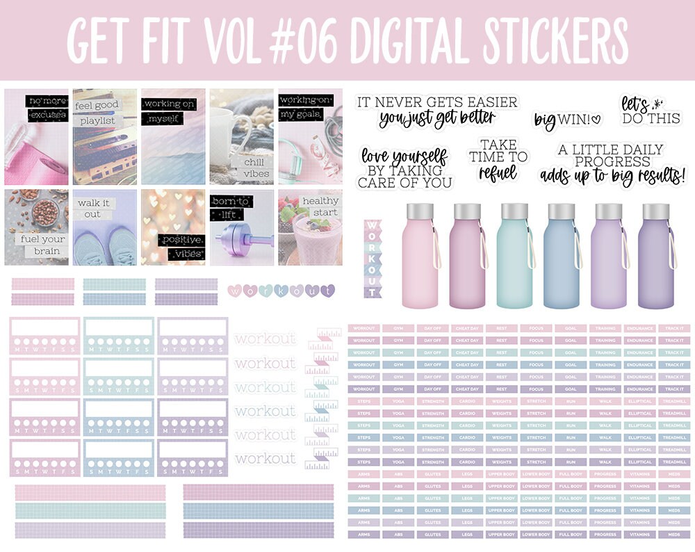 Get Fit Vol #06 Digital Stickers | GoodNotes & iPad | Fitness, Health, Self-Care, Workout | Koala Time