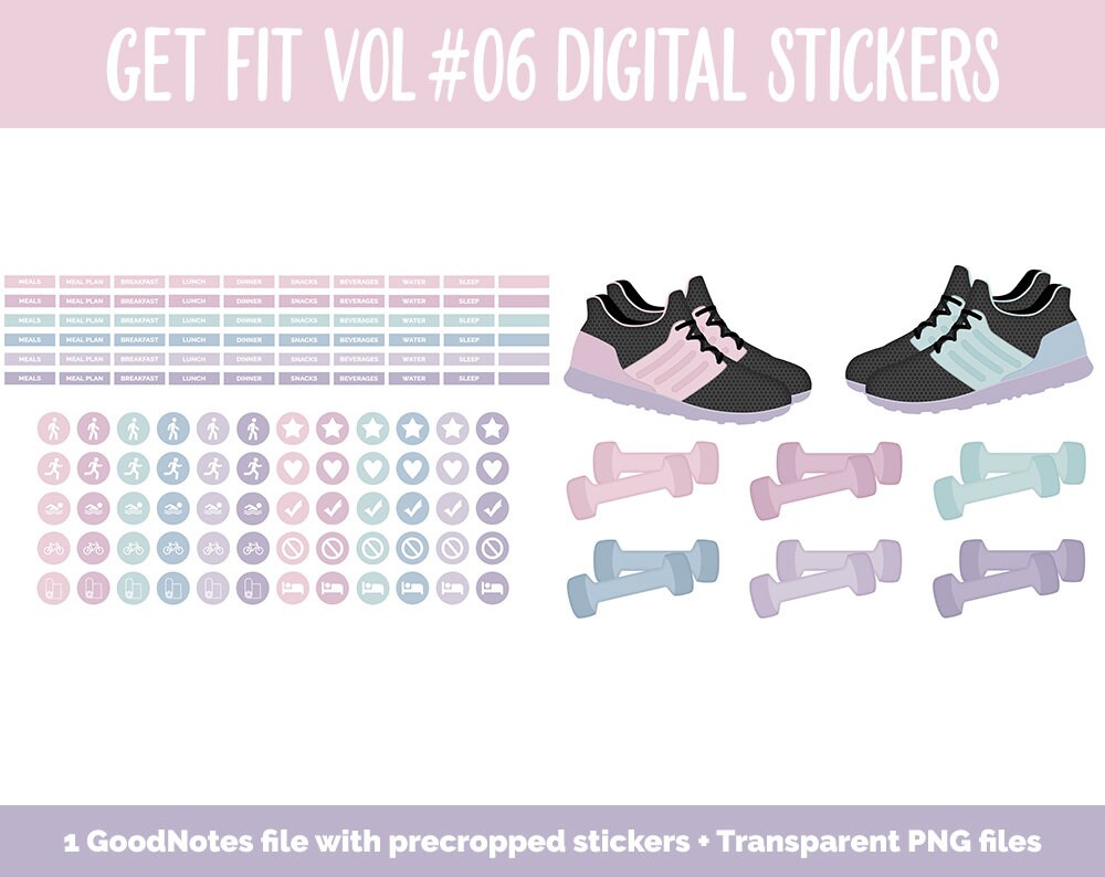 Get Fit Vol #06 Digital Stickers | GoodNotes & iPad | Fitness, Health, Self-Care, Workout | Koala Time