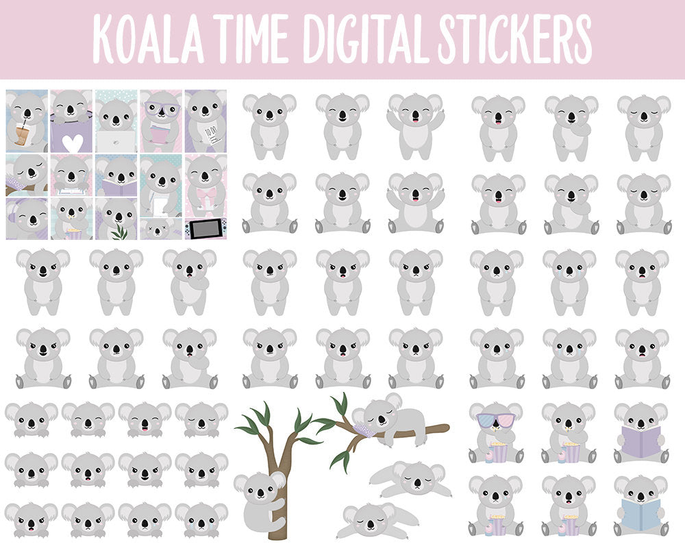 Koala Time Digital Sticker Mega Bundle | GoodNotes & iPad | February, Valentine, Self-Love, Goals, Activities, Travel, Adulting, Tasks