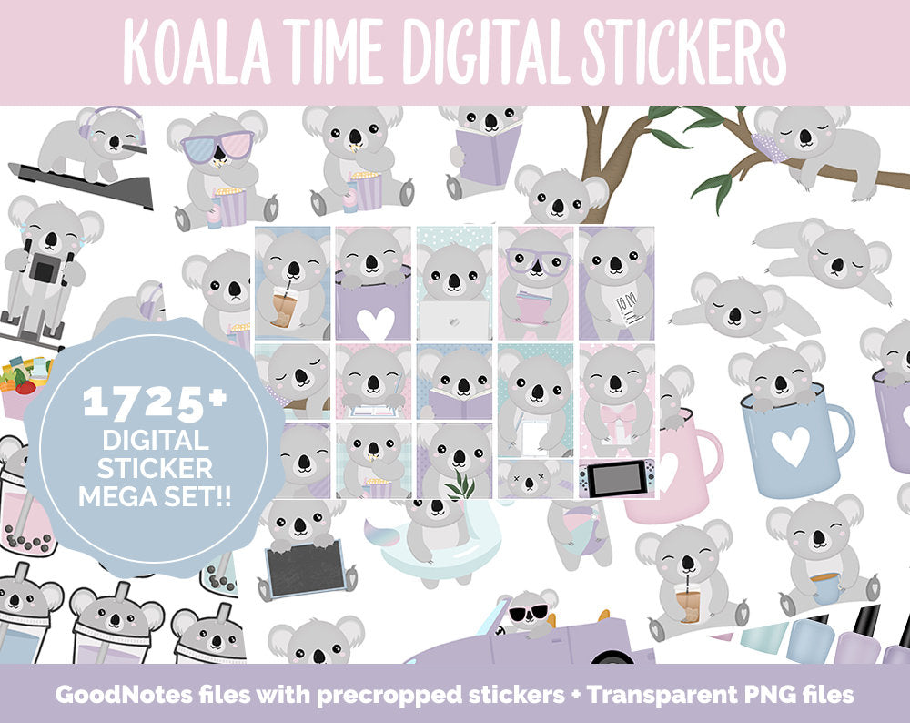 Koala Time Digital Sticker Mega Bundle | GoodNotes & iPad | February, Valentine, Self-Love, Goals, Activities, Travel, Adulting, Tasks