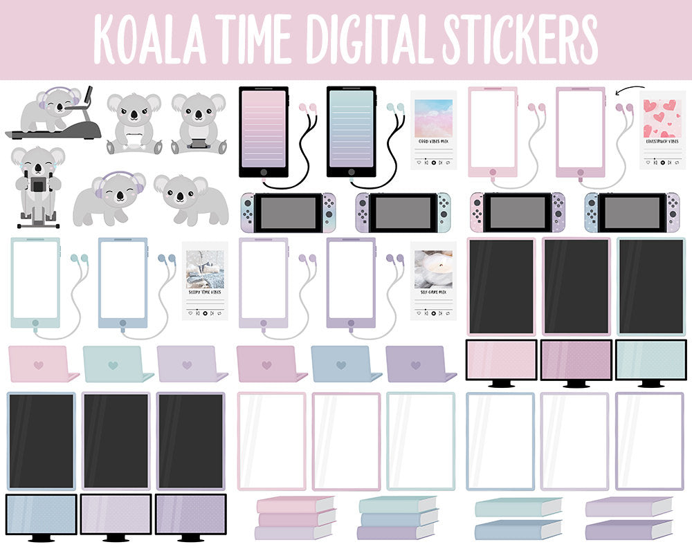 Koala Time Digital Sticker Mega Bundle | GoodNotes & iPad | February, Valentine, Self-Love, Goals, Activities, Travel, Adulting, Tasks