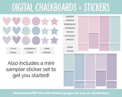 Digital Chalkboard + Stickers | GoodNotes, iPad & Android | Sticky Notes, Chalkboard, Magnets, Lists