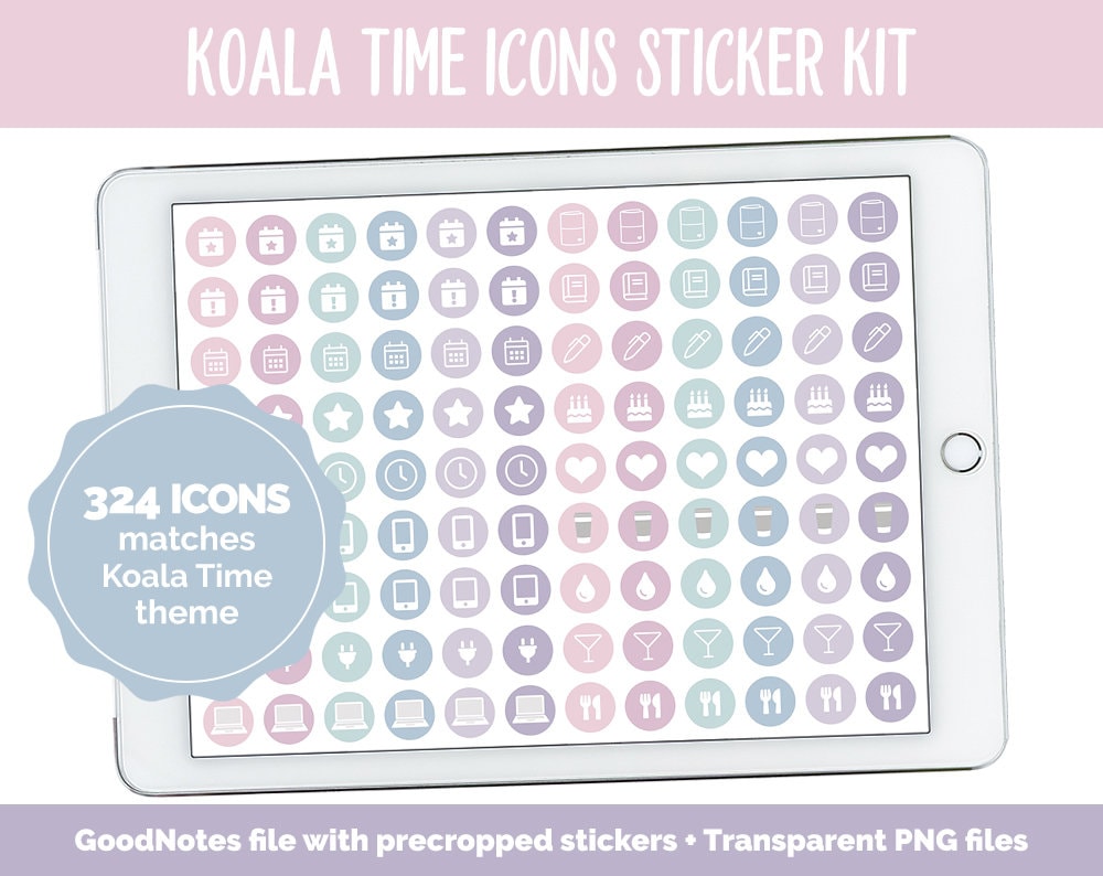 Koala Time Icon Digital Planner Stickers | GoodNotes, iPad and Android | Icons, Life, Weather, Everyday