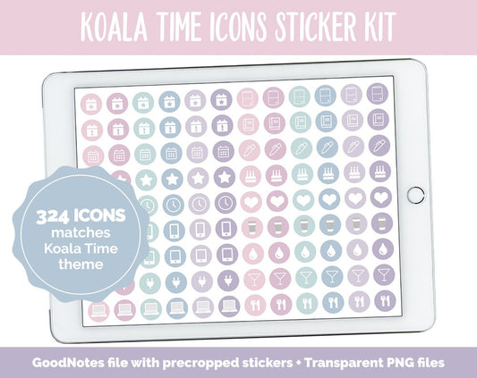 Koala Time Icon Digital Planner Stickers | GoodNotes, iPad and Android | Icons, Life, Weather, Everyday
