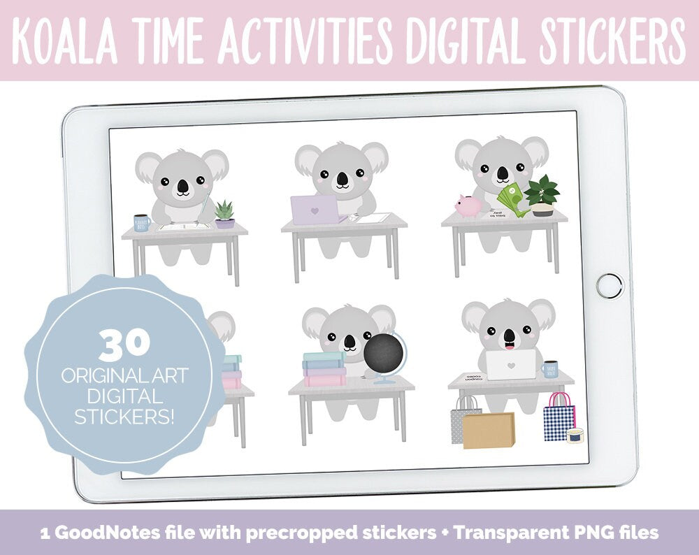 Koala Time Activities Digital Stickers | GoodNotes & iPad | Crafts, School, Work, Hobbies