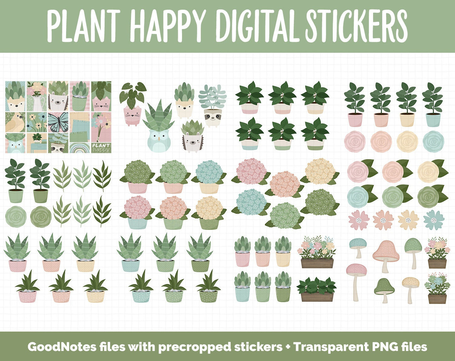 Plant Happy Digital Sticker Mega Bundle | GoodNotes & iPad | March, Growth, Floral, Spring, Goals, Tasks