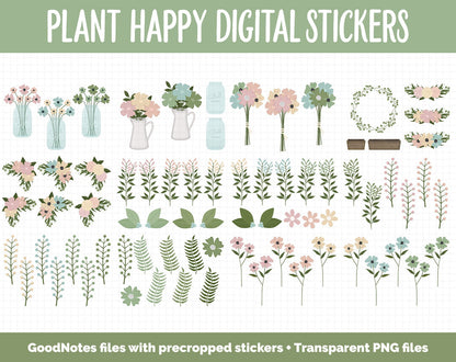 Plant Happy Digital Sticker Mega Bundle | GoodNotes & iPad | March, Growth, Floral, Spring, Goals, Tasks