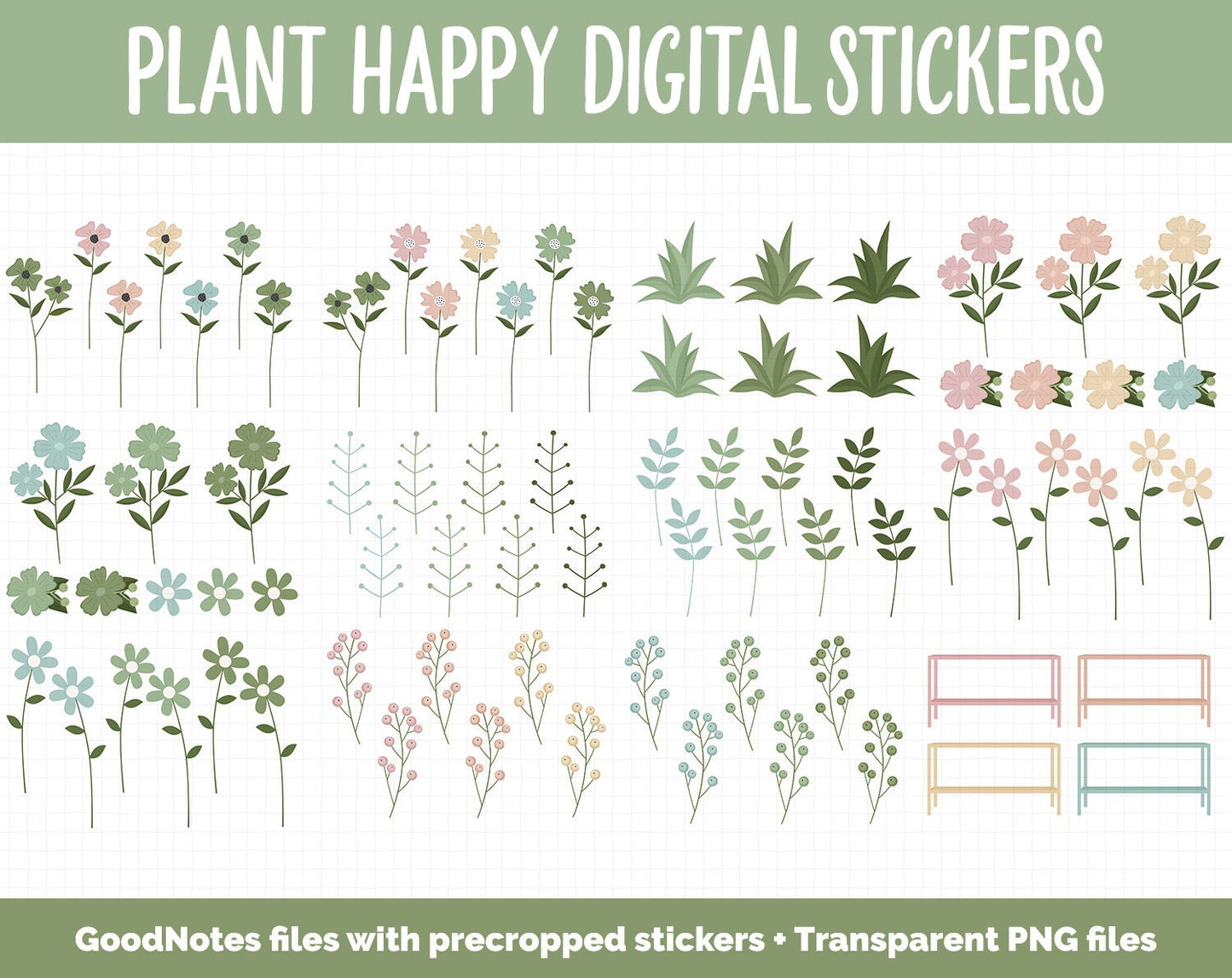 Plant Happy Digital Sticker Mega Bundle | GoodNotes & iPad | March, Growth, Floral, Spring, Goals, Tasks