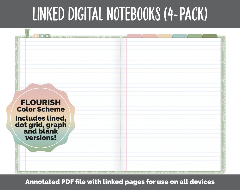 Linked Digital Notebooks 4- Pack | Flourish Theme | GoodNotes, iPad & Android