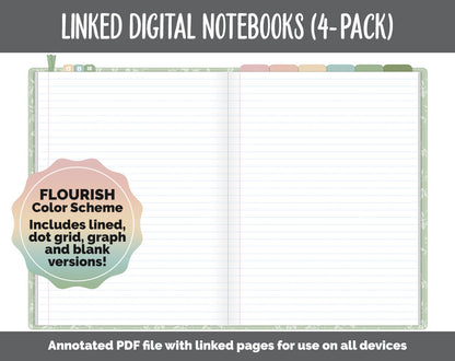 Linked Digital Notebooks 4- Pack | Flourish Theme | GoodNotes, iPad & Android