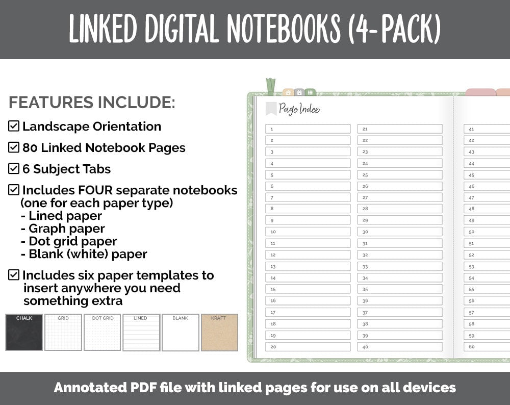 Linked Digital Notebooks 4- Pack | Flourish Theme | GoodNotes, iPad & Android