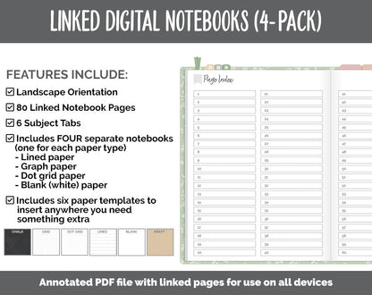 Linked Digital Notebooks 4- Pack | Flourish Theme | GoodNotes, iPad & Android