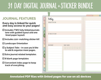 31 Day Digital Journal + Sticker Bundle | Flourish Theme