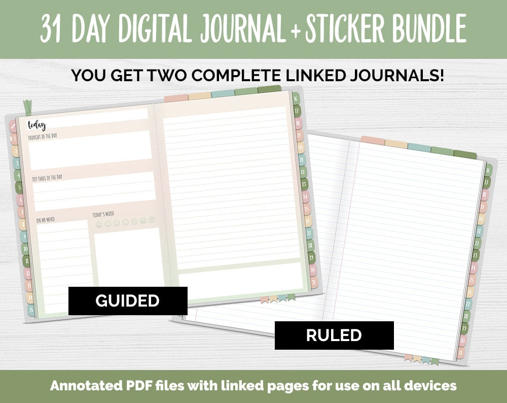 31 Day Digital Journal + Sticker Bundle | Flourish Theme