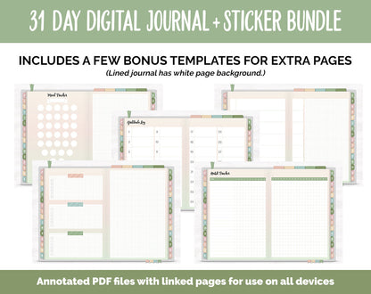31 Day Digital Journal + Sticker Bundle | Flourish Theme