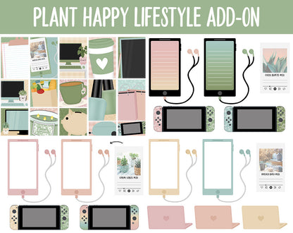 Plant Happy Lifestyle Add-On Digital Stickers | GoodNotes & iPad | TV, Playlist, Travel, Reading, Work, Groceries