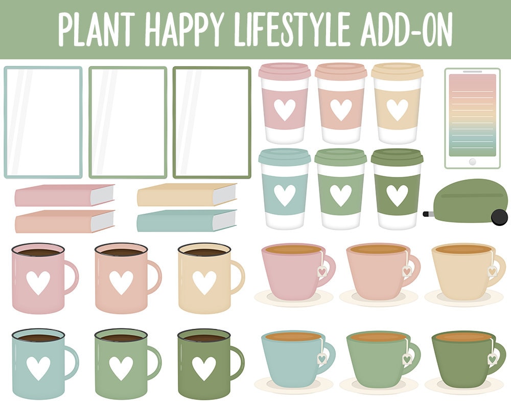 Plant Happy Lifestyle Add-On Digital Stickers | GoodNotes & iPad | TV, Playlist, Travel, Reading, Work, Groceries