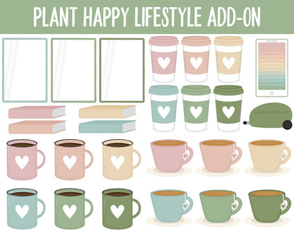 Plant Happy Lifestyle Add-On Digital Stickers | GoodNotes & iPad | TV, Playlist, Travel, Reading, Work, Groceries