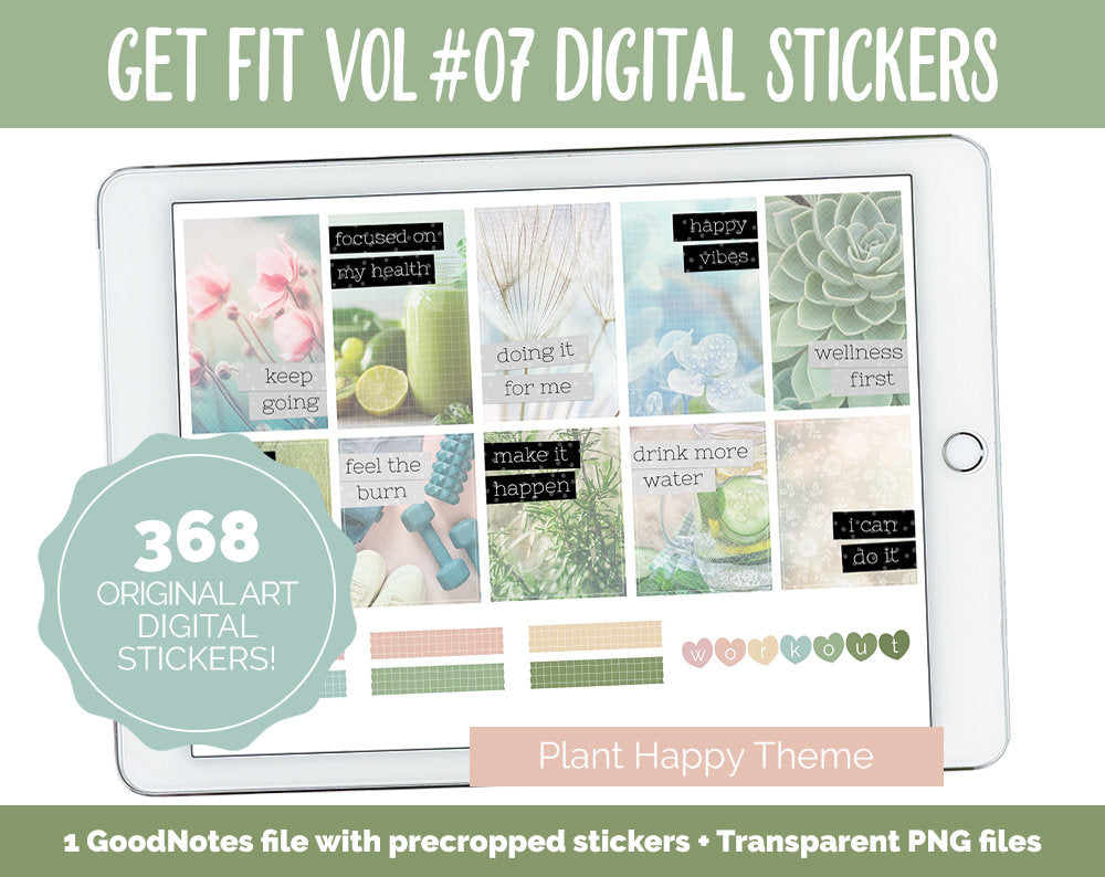 Get Fit Vol #07 Digital Stickers | GoodNotes & iPad | Fitness, Health, Self-Care, Workout | Plant Happy