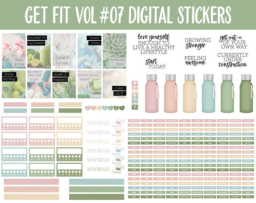 Get Fit Vol #07 Digital Stickers | GoodNotes & iPad | Fitness, Health, Self-Care, Workout | Plant Happy