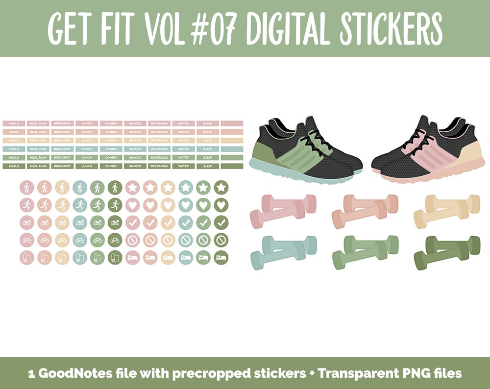 Get Fit Vol #07 Digital Stickers | GoodNotes & iPad | Fitness, Health, Self-Care, Workout | Plant Happy