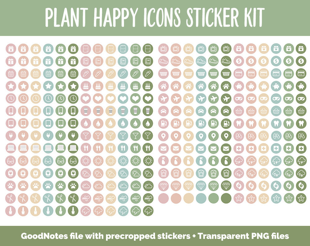 Plant Happy Icon Digital Planner Stickers | GoodNotes, iPad and Android | Icons, Life, Weather, Everyday