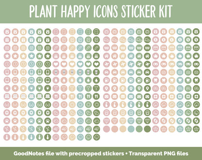 Plant Happy Icon Digital Planner Stickers | GoodNotes, iPad and Android | Icons, Life, Weather, Everyday