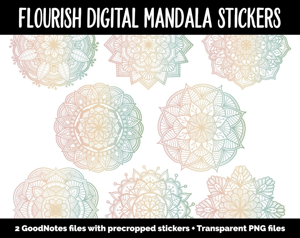 Flourish Mandala Digital Planner Stickers | GoodNotes, iPad and Android | Gradient, Ombre, Coloring