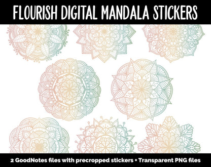 Flourish Mandala Digital Planner Stickers | GoodNotes, iPad and Android | Gradient, Ombre, Coloring