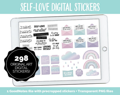 Self-Love Digital Stickers | GoodNotes & iPad | Affirmations, Self-Care, Postive Sayings