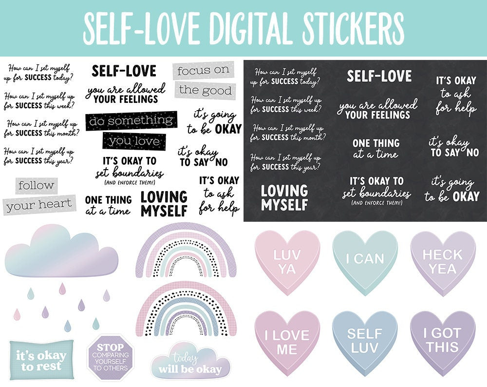 Self-Love Digital Stickers | GoodNotes & iPad | Affirmations, Self-Care, Postive Sayings