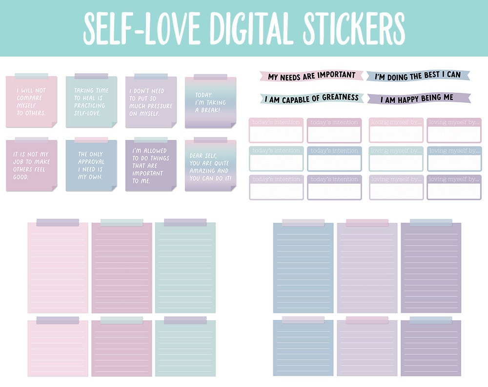 Self-Love Digital Stickers | GoodNotes & iPad | Affirmations, Self-Care, Postive Sayings
