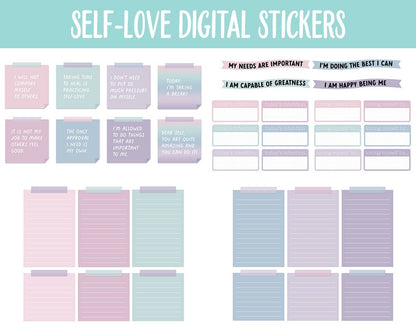 Self-Love Digital Stickers | GoodNotes & iPad | Affirmations, Self-Care, Postive Sayings