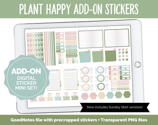 Plant Happy Add-On Digital Stickers | GoodNotes & iPad | Trackers, Budget, Fitness, Health, Habits