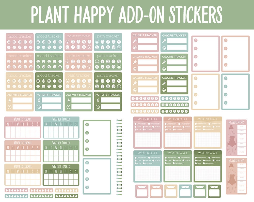 Plant Happy Add-On Digital Stickers | GoodNotes & iPad | Trackers, Budget, Fitness, Health, Habits