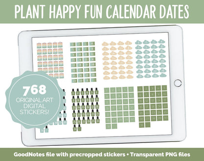 Plant Happy Fun Calendar Date Digital Stickers | GoodNotes, iPad and Android