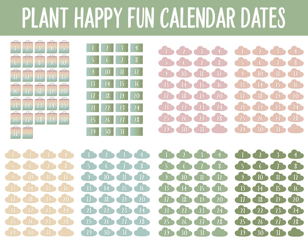 Plant Happy Fun Calendar Date Digital Stickers | GoodNotes, iPad and Android