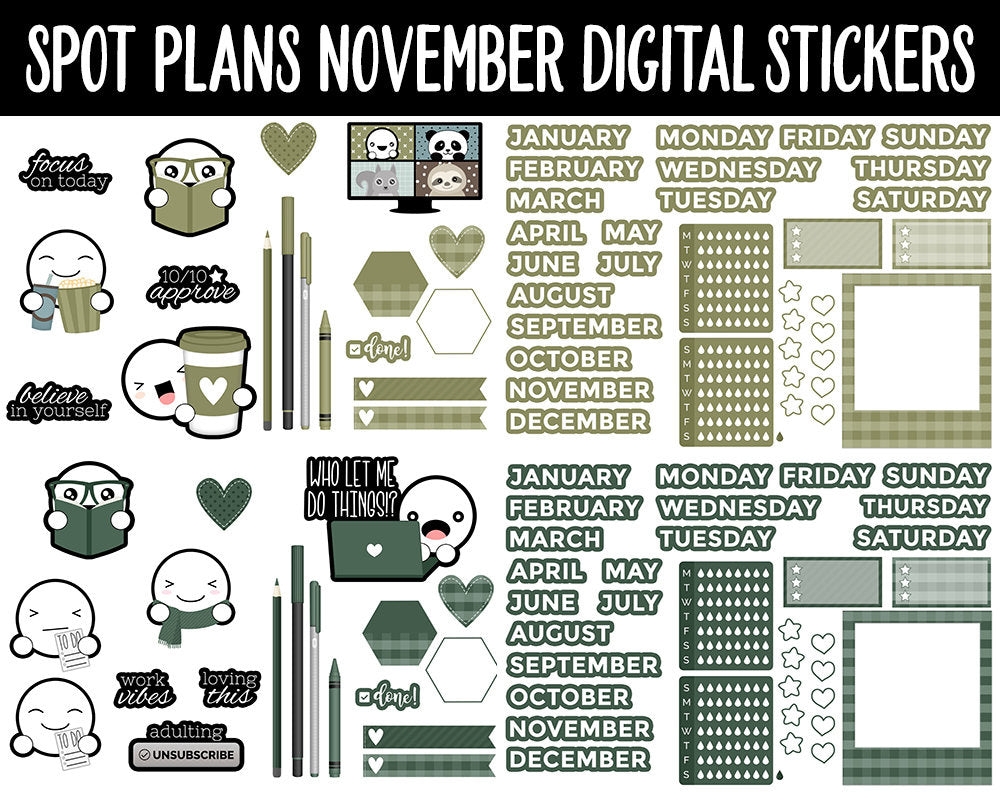 Spot Plans November Digital Stickers | GoodNotes, iPad and Android | Cozy, Fall, Autumn, Adulting, Planning