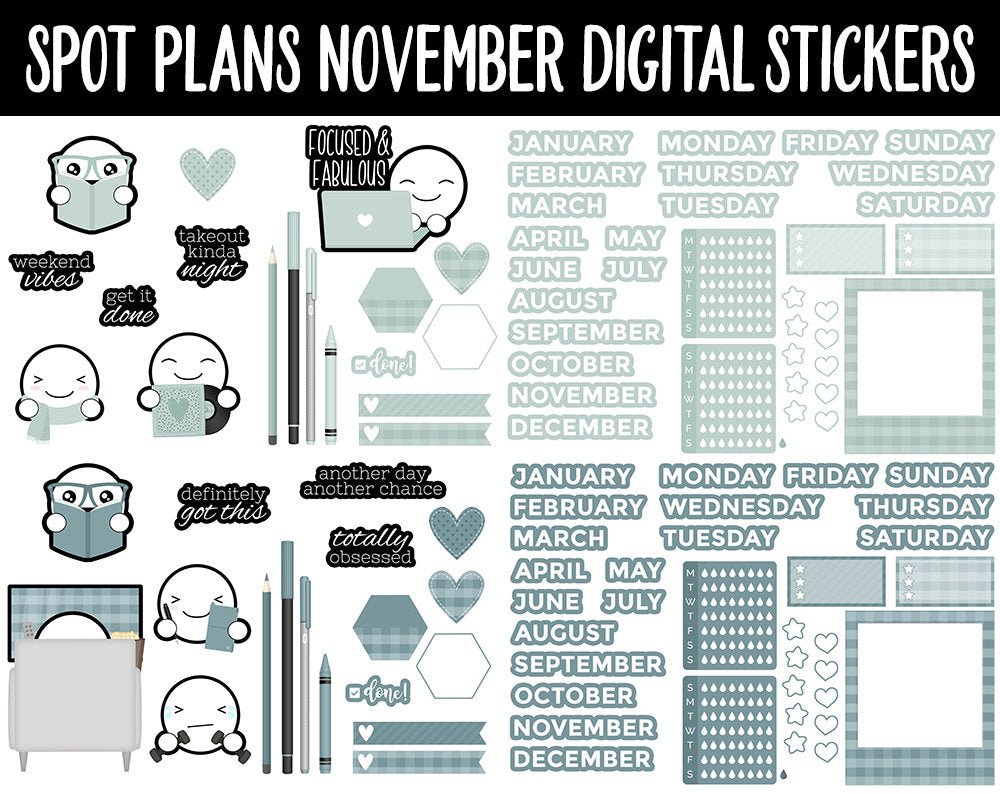 Spot Plans November Digital Stickers | GoodNotes, iPad and Android | Cozy, Fall, Autumn, Adulting, Planning
