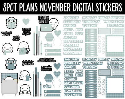 Spot Plans November Digital Stickers | GoodNotes, iPad and Android | Cozy, Fall, Autumn, Adulting, Planning