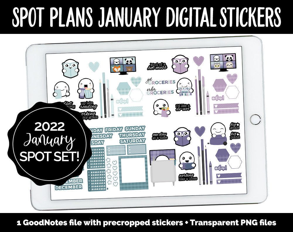 Spot Plans January Digital Stickers | GoodNotes, iPad and Android | New Year, Goals, Winter, Adulting, Planning
